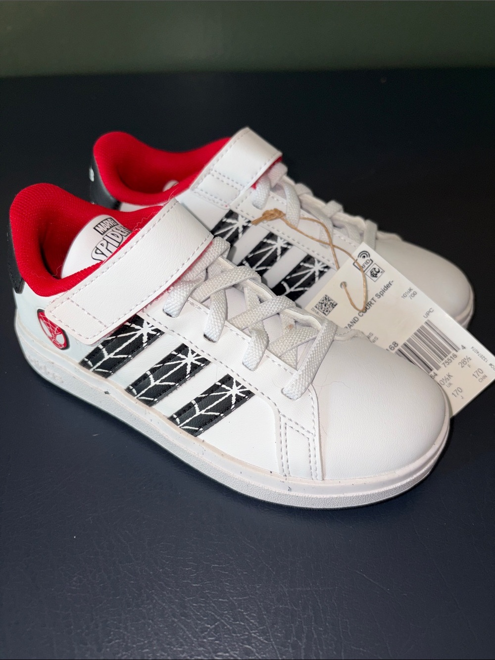 Spiderman Adidas Kids White, Red & Black Low-Top Sneakers NWT Size 11